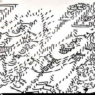Keith Haring, Untitled I, Lithograph - 1985: Description Artist: Keith Haring Title: Untitled Year: 1985 Dimensions: 11.5 in. by 11 in. Edition: From the rare limited edition of 300 Publisher: Keith Haring POP Shop NYC Medium: Lithograph on Pape