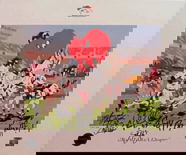 Looney Tunes, 'Denver Broncos "Back to Back Champions', Team Signed Limited Edition Lithograph: Artist: Warner Bros. Title: Back to Back Champions Type: Lithograph Signed: Yes Edition: 148 of 500 Size: 22.5"x19" Limited edition lithograph, featuring Taz, Sylvester, Bugs Bunny, Wile E. Coyote & D