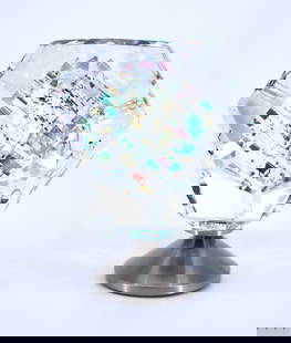 Jon Kuhn, 'Wings of Heat', 12-Sided Dodecagon Glass Sculpture on rotating base, 2023: Artist: Jon Kuhn (1949 - Present) Title: 'Wings of Heat' Year: 2023 Origin: Kernersville, North Carolina Medium: 12 sided Glass Dodecagon on rotating stainless steel base. Dimensions-Approximately: 6"
