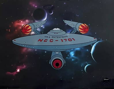 Paramount, Star Trek The Original Cartoon - U.S.S Enterprise, Limited Edition Sericel: Sericel of the U.S.S Enterprise from the animated series "Star Trek" which debuted in 1972. This artistic recreation sericel measures 11" x 14", comes unframed. Produced from a limited edition of 7,50