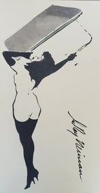 LeRoy Neiman, Playboy Femlin Reads her book, Original Signed Watercolor Drawing