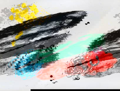 Joan Miro, 'Plate XVI, from Album 19 (1961)' original lithograph: Artist: Joan Miro Country: Spain Medium: Original Lithograph Paper: Vellum size 15 x 22 inches Printed: 1978 in France Refernce: Derriere le Miroir 1965 Condition: Excellent Center fold-line as issued