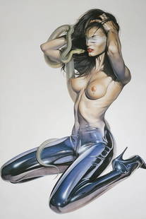 Hajime Sorayama, 'Untitled', Offset Lithograph - Large Format, 1997: Artist: Hajime Sorayama Title: Untitled Year: 1997 Offset Lithograph Dimensions: 14in. by 10in. Mount Board Size 16 x 20 Professionally dry Mounted on acid free backing with a 4 ply matt In Excellent