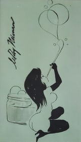 LeRoy Neiman, Playboy Femlin Blowing Bubbles, Original Signed Watercolor Drawing