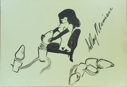 LeRoy Neiman, Playboy Femlin Changes her Christmas Lights, Original Signed Watercolor Drawing