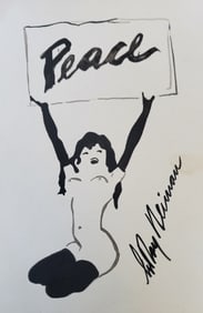 LeRoy Neiman, Playboy Femlin comes in peace, Original Signed Watercolor Drawing
