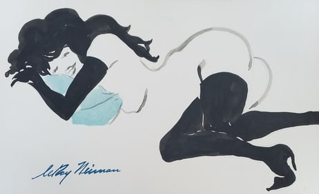 LeRoy Neiman, Playboy Femlin curled up, Original Signed Watercolor Drawing