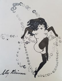 LeRoy Neiman, Playboy Femlin on pearls, Original Signed Watercolor Drawing