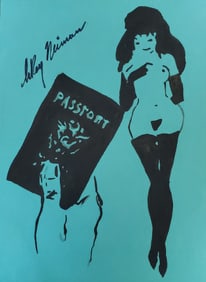 LeRoy Neiman, Playboy Femlin Receives Her Passport, Original Signed Watercolor Drawing