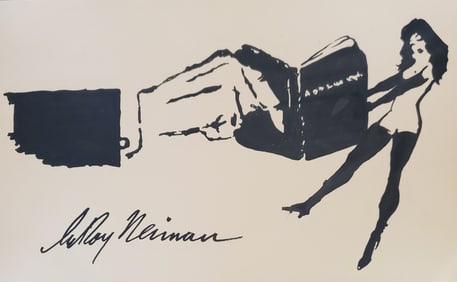 LeRoy Neiman, Playboy Femlin Steals a book, Original Signed Watercolor Drawing