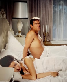 Terry O'Neill, Jane Seymour And Roger Moore Filming A Bedroom Scene In Live And Let Die, 1973