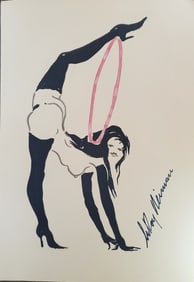 LeRoy Neiman, Playboy Femlin stretches with a hulla hoop, Original Signed Watercolor Drawing