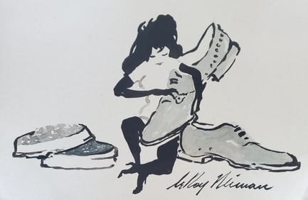 LeRoy Neiman, Playboy Femlin polishing her shoes, Original Signed Watercolor Drawing