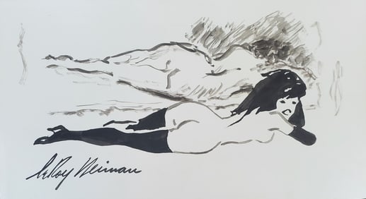 LeRoy Neiman, Playboy Femlin emmulates a painting, Original Signed Watercolor Drawing