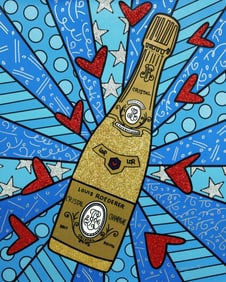 Romero Britto, 'Champagne Wishes & Caviar Dreams (Blue)', Signed Limited Edition Digital Print,
