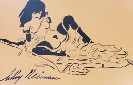 LeRoy Neiman, Playboy Femlin makes a mess of her pasta, Original Signed Watercolor Drawing
