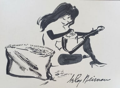 LeRoy Neiman, Playboy Femlin packs her pipe, Original Signed Watercolor Drawing