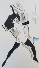 LeRoy Neiman, Playboy Femlin Dances with a Hand, Original Signed Watercolor Drawing