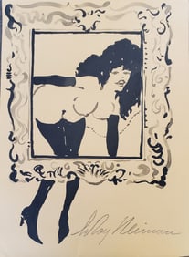 LeRoy Neiman, Playboy Femlin Frames herself, Original Signed Watercolor Drawing