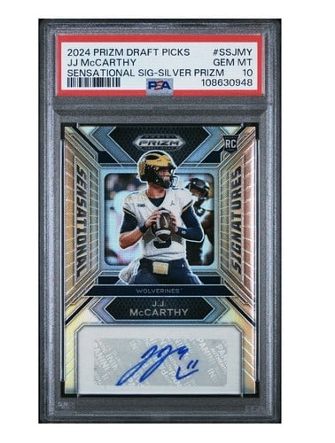 JJ McCarthy Auto Silver PSA 10  2024 Panini Prizm Draft Picks Sensational Sigs