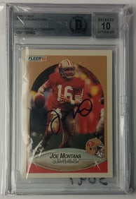 Joe Montana 1990 Fleer Authentic Autograph Football Card Gem Mint 10