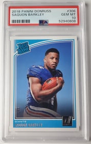 Saquon Barkley 2018 Panini Donruss Football Card PSA 10