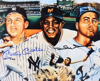 Mickey Mantle - Willie Mays & Duke Snider, Hand-Signed Authenticated Picture, 8"x10"