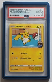 Pikachu 2020 Futsal Pikachu on the Ball Pokemon Card PSA 10