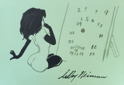 LeRoy Neiman, Playboy Femlin Gets Lost in Numbers, Original Signed Watercolor Drawing
