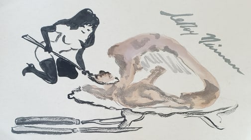 LeRoy Neiman, Playboy Femlin Digs Into Her Foods, Original Signed Watercolor Drawing