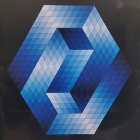 Victor Vaserely, Gestalt, Bleu, 1969 Framed