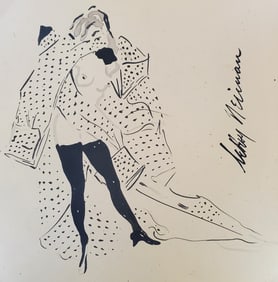 LeRoy Neiman, Playboy Femlin Puts on her Coat, Original Signed Watercolor Drawing