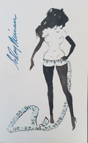 LeRoy Neiman, Playboy Femlin gets measured, Original Signed Watercolor Drawing
