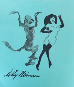 LeRoy Neiman, Playboy Femlin dancing with a monkey, Original Signed Watercolor Drawing