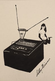 LeRoy Neiman,  Playboy Femlin Listens To Radio, Original Signed Watercolor Drawing