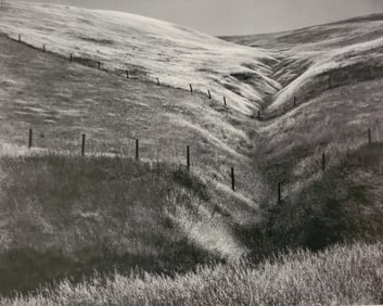 Ansel Adams, Pastureland, Fence, Hills, Near Altamont, California, 1946