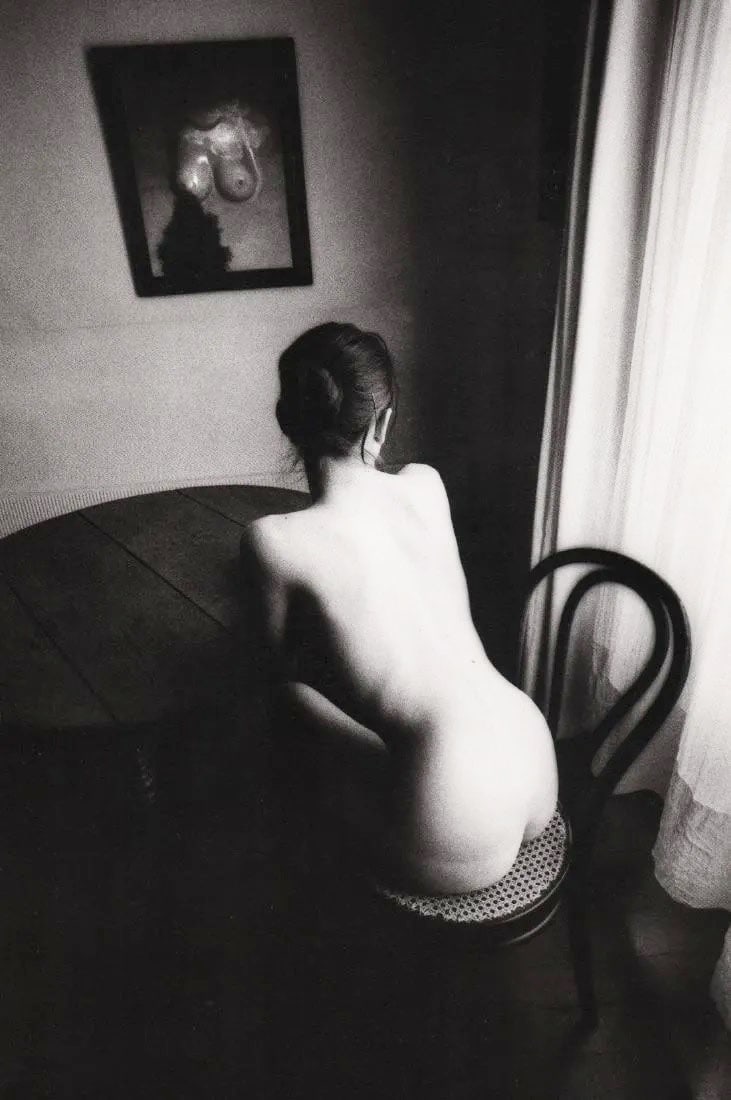 JEANLOUP SIEFF- Sur une chaise cannee, Paris, 1979: Photographer: Jeanloup Sieff (French, 1933 - 2000) - French photographer critically acclaimed for his portraits, landscapes, nude studies and fashion imagery. He often made use of a wide angle lens, i