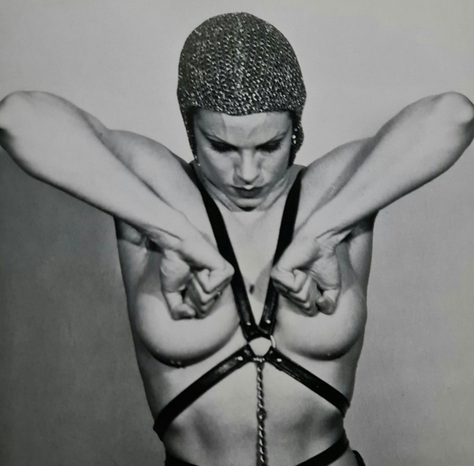 Robert Mapplethorpe, Lisa Lyon posing: Photographer: Robert Michael Mapplethorpe (1946-1989) was an American photographer, best known for his black-and-white photographs. His work featured an array of subjects, including celebrity portrait