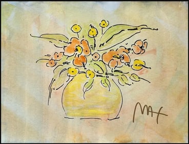 Peter Max 'Flower Vase' Circa 1990, Mixed Media on Paper