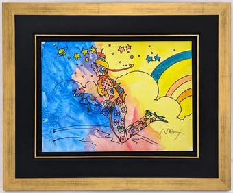 Peter Max,' Cosmic Flyer', Orignal Mixed Media Water Color Painting, C.1990