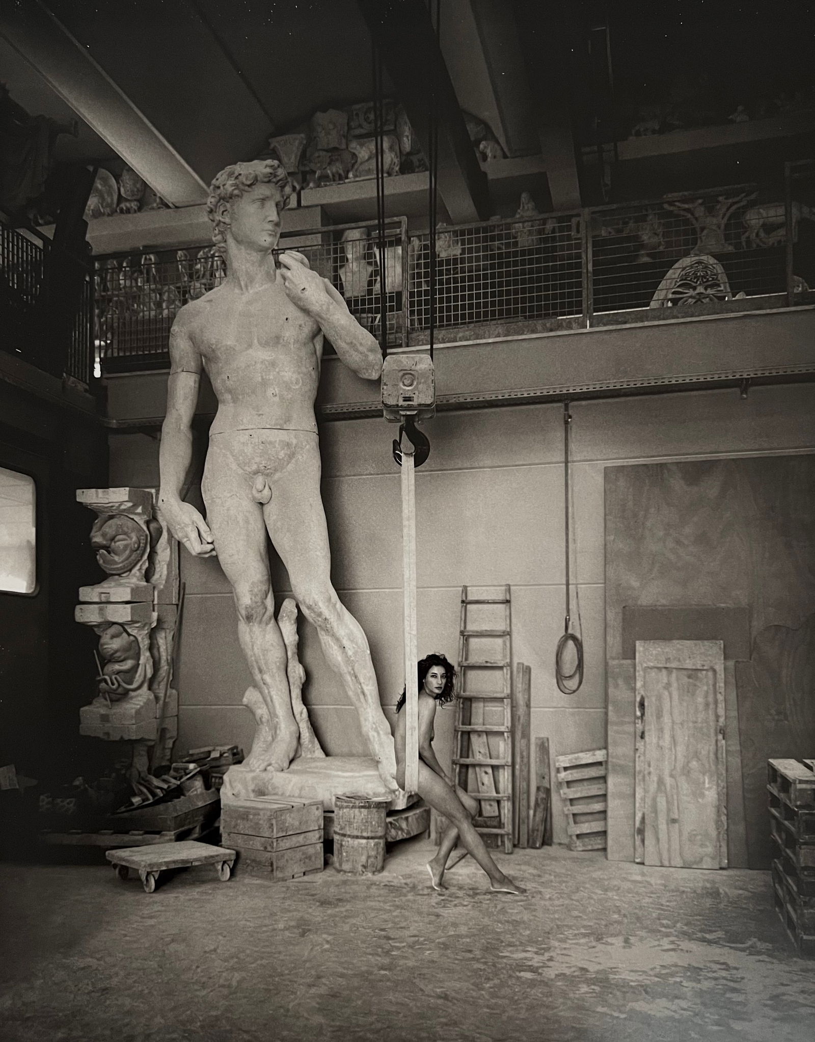 Marc Lagrange, Michelangelo's Sling, 2000's: Photographer: Marc Lagrange was a Belgian photographer known for his nude portraits of female figures. Lagrange created dream-like and fantastical narrative pictures populated by beautiful nudes that