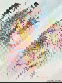 Itzchak Tarkay, Original Watercolor On Paper