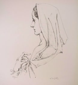 Leonard Tsuguharu Foujita 'Profil de madone ' lithograph. signed in pencil, 1957