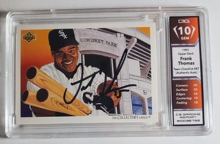 Frank Thomas, Hand-Signed Authenticated Baseball Sports Card, 1991, Gem Mint 10