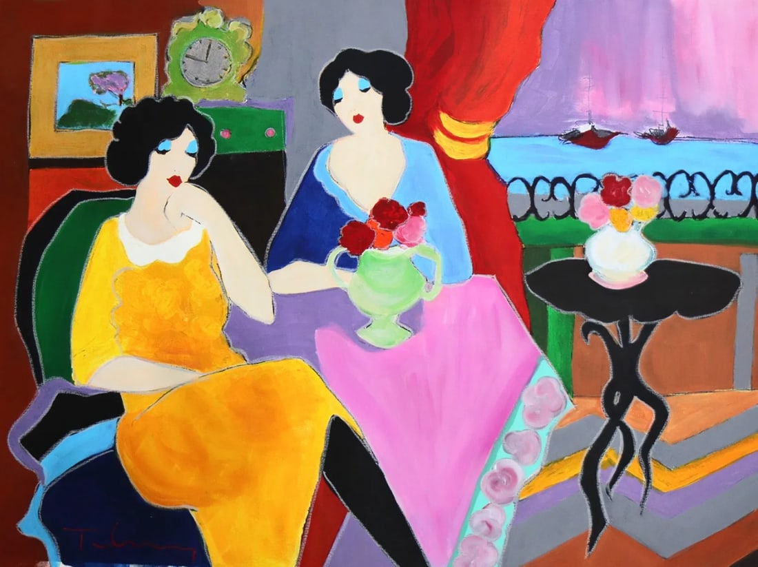 Itzchak Tarkay, 'Untitled', Original Mixed Media Painting On Canvas, 30"x40"