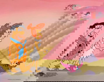 Hanna-Barbera, Flintstone's, Fred & Wilma Walking Baby Dino , Limited Edition Animation Cel