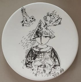 Yosl Bergner, 'Girl with a branch' - I, Oil Painting on porcelain