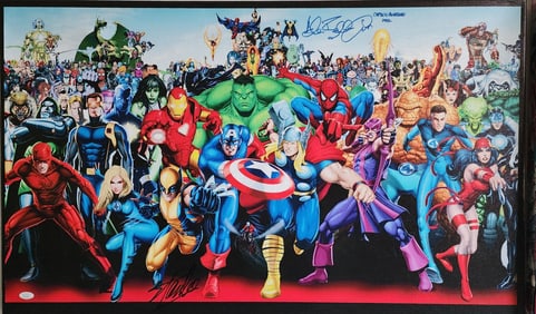 Marvel, Heros & Villians, Giclee on canvas 1994, hand signed Stan Lee & Allen Bellman (Captain
