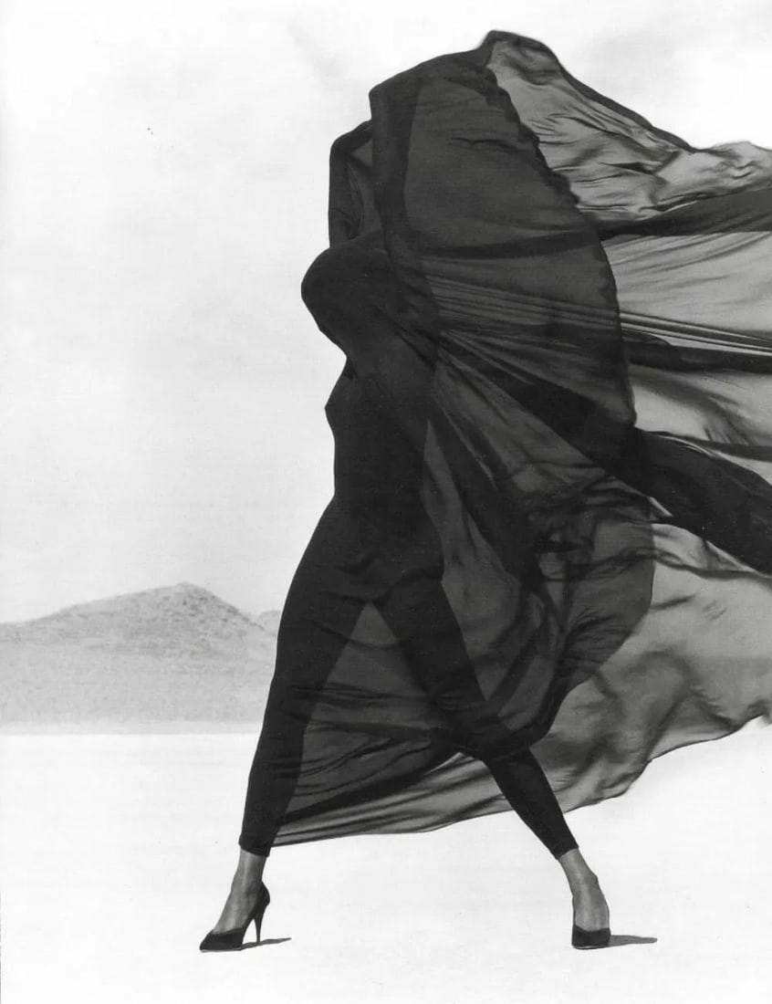 Herb Ritts, Versace Veiled Dress, El Mirage, 1990: Photographer: Herbert "Herb" Ritts (American, 1952 - 2002) - renowned fashion, art and celebrity photographer. Subject: "Versace Veiled Dress, El Mirage, 1990" Type Of Print: Fine Duotone Photo Engrav