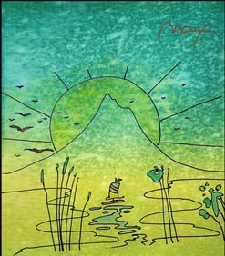 Peter Max 'Sailboat Sunrise' Mixed Media on Paper